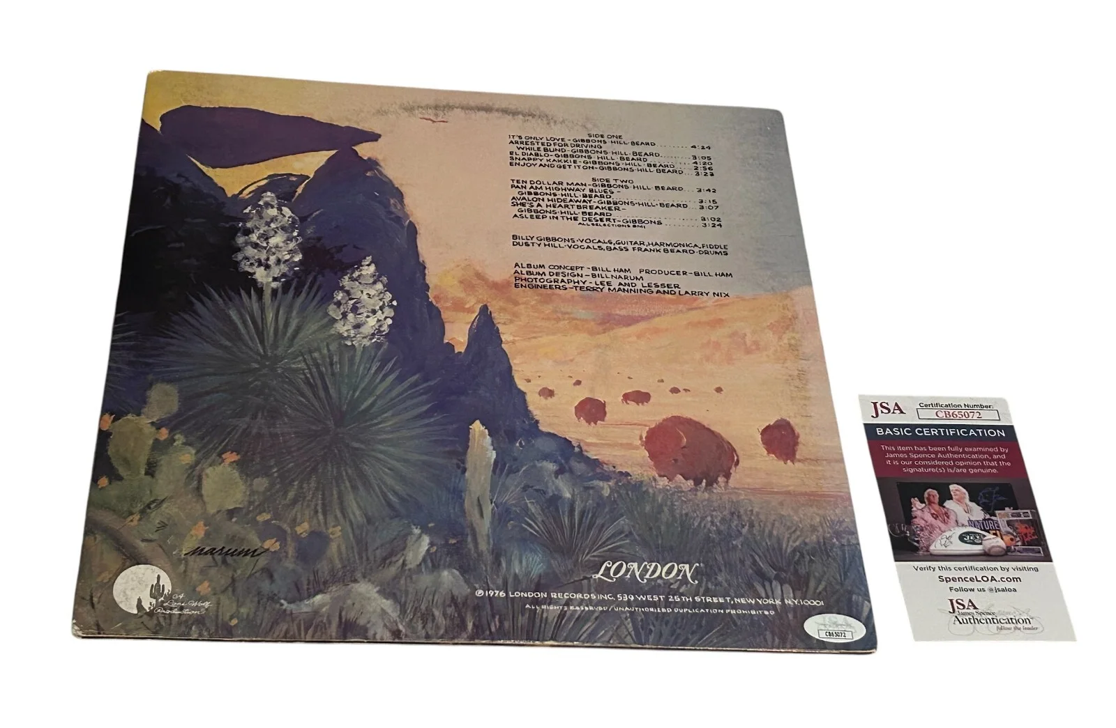 Billy Gibbons signed ZZ Top Tejas Album JSA COA, image 2