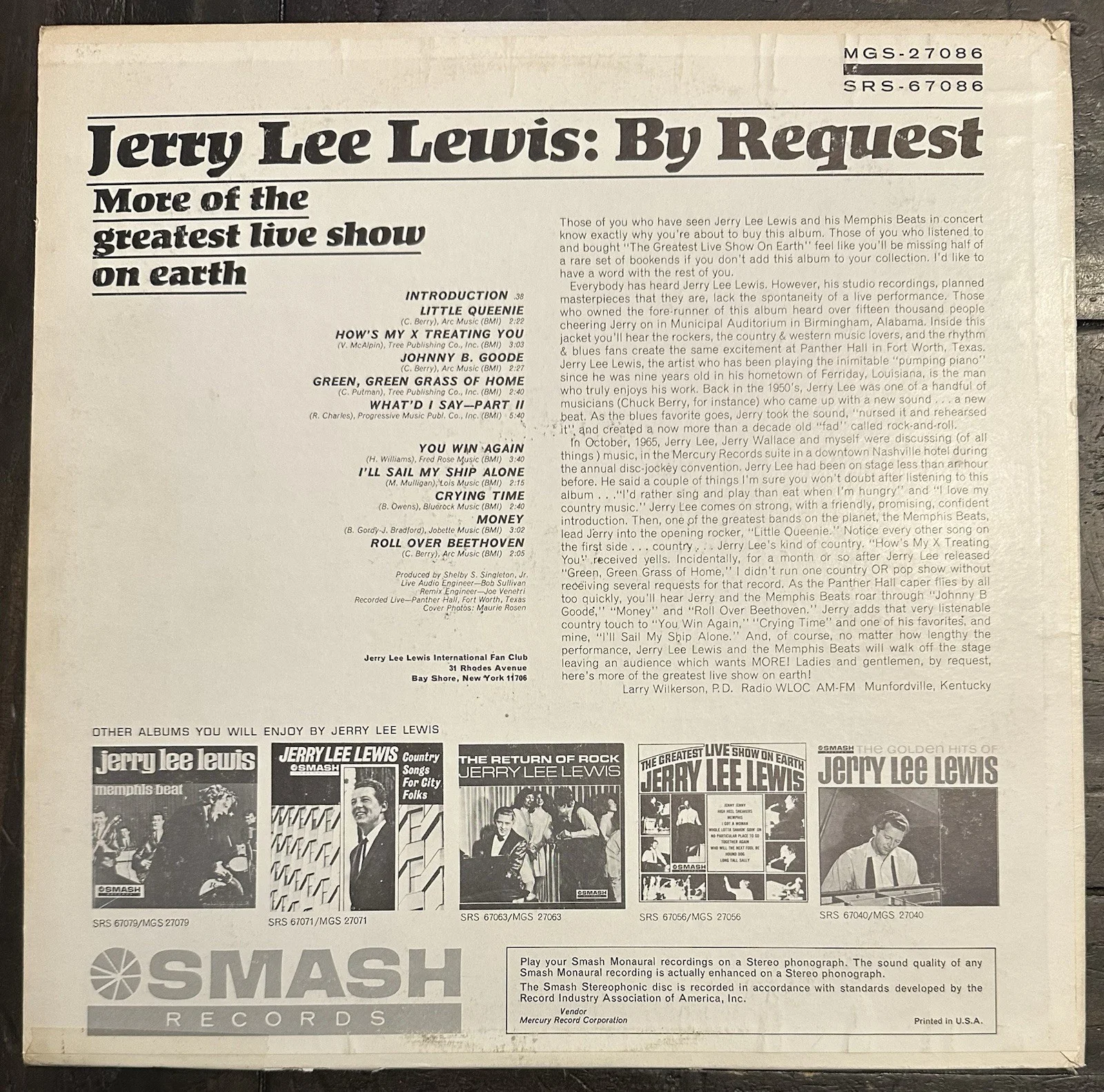 JERRY LEE LEWIS HAND SIGNED 1966 ALBUM! BEAUTIFUL SIGNATURE, GREAT SHAPE! SMASH!, image 3