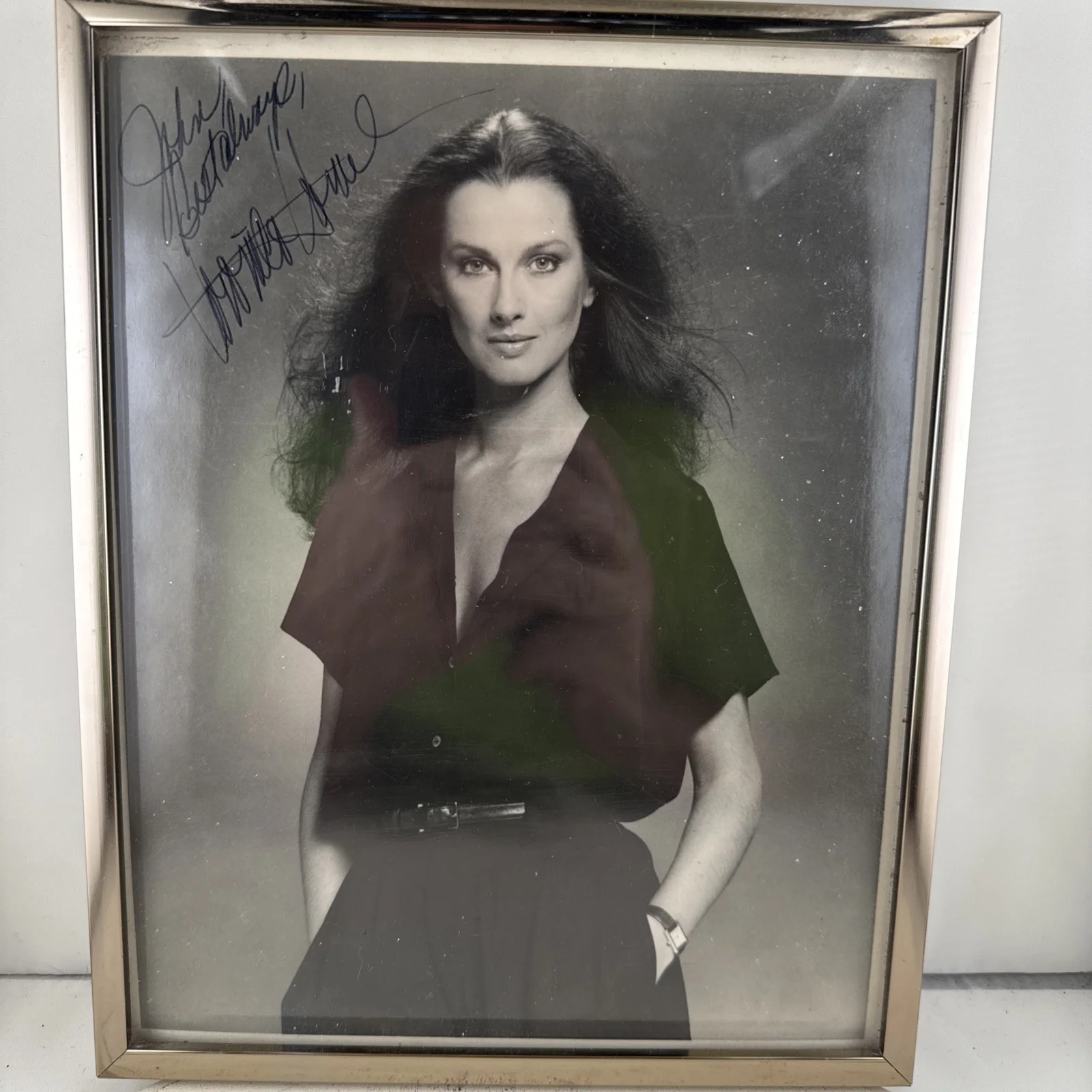 Veronica Hamel — Framed VERONICA HAMEL Signed 8x10 Black and White Photo Vintage Original Rare