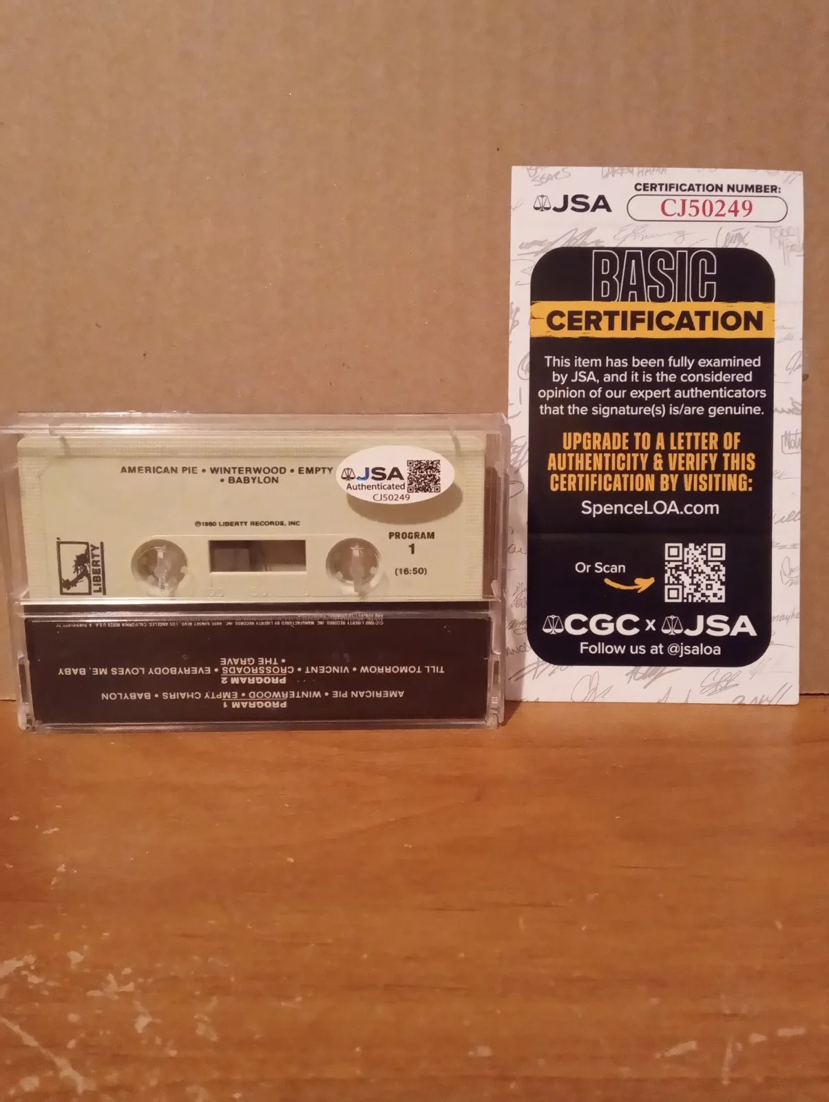 Don McLean Signed "American Pie" Cassette Tape JSA COA Auto. Rare Grail VTG., изображение 2