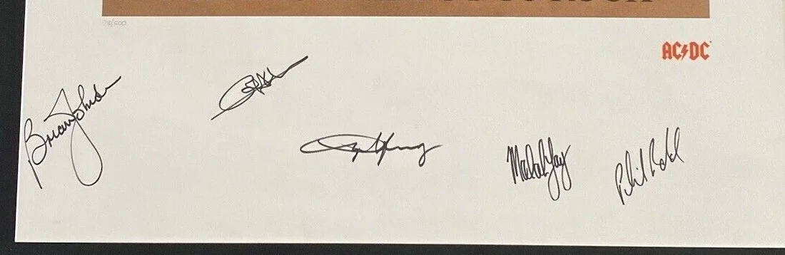 AC DC FULLY SIGNED FOR THOSE ABOUT TO ROCK LITHOGRAPH ORIGINAL COA + PHOTOS NICE, image 2