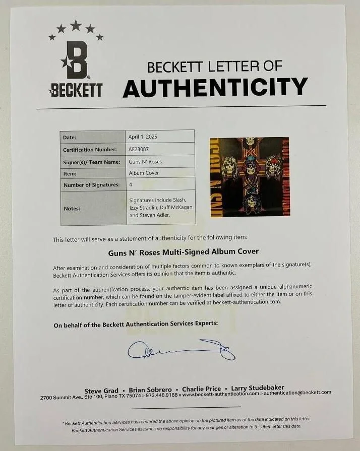 GUNS N ROSES SIGNED APPETITE FOR DESTRUCTION LP X4 COA BECKETT AUTHENTICATION!!, image 5