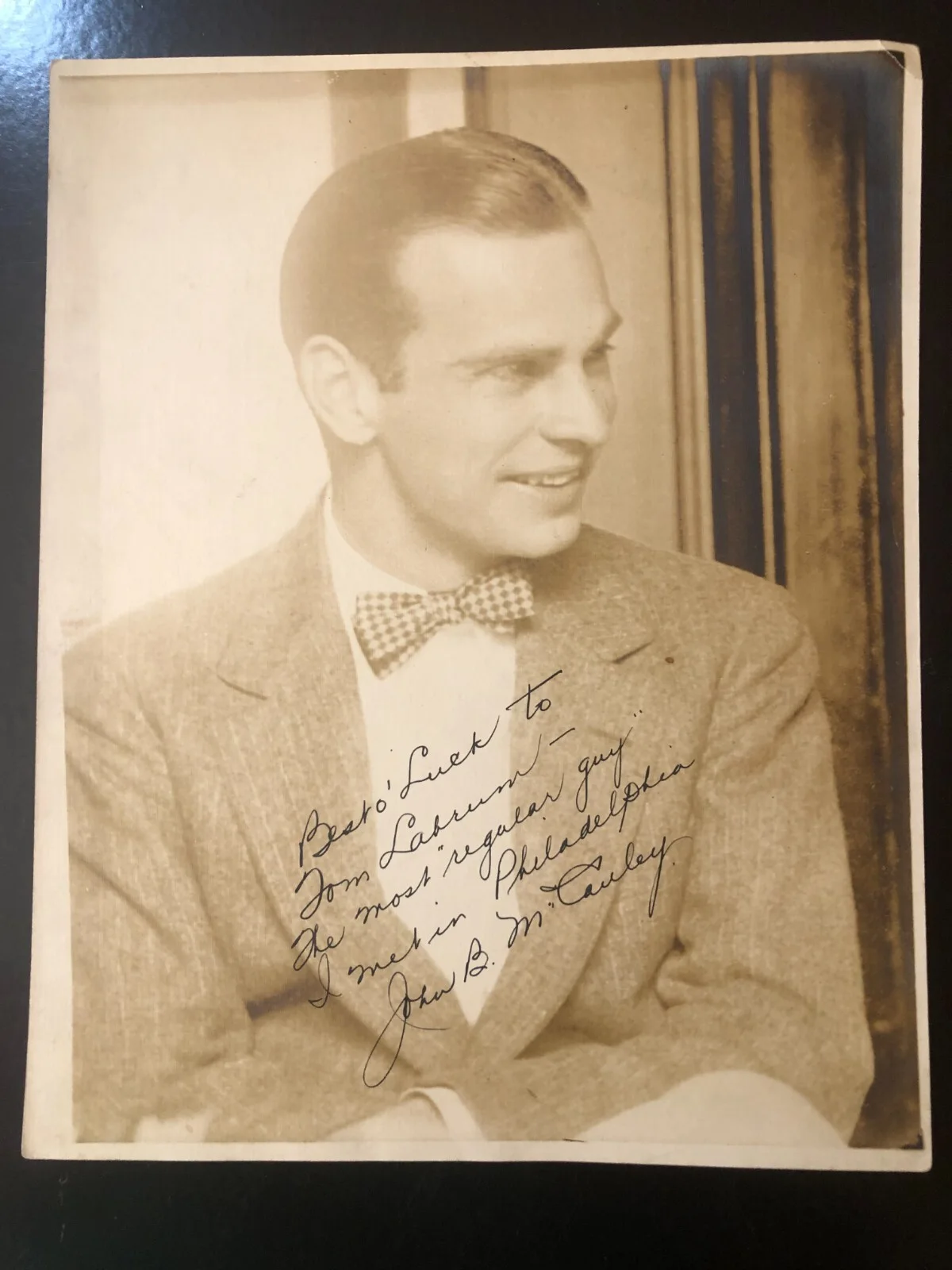 Jack MCCAULEY — BROADWAY ACTOR JOHN B. "JACK" MCCAULEY AUTOGRAPHED INSCRIBED VINTAGE PHOTOGRAPH, image 3