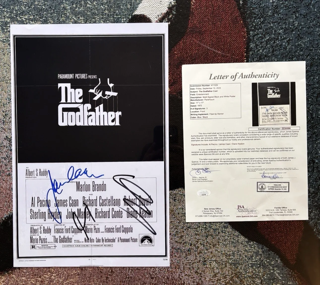 Autographed The Godfather Movie Poster Al Pacino Diane Keaton More JSA Certified, изображение 2