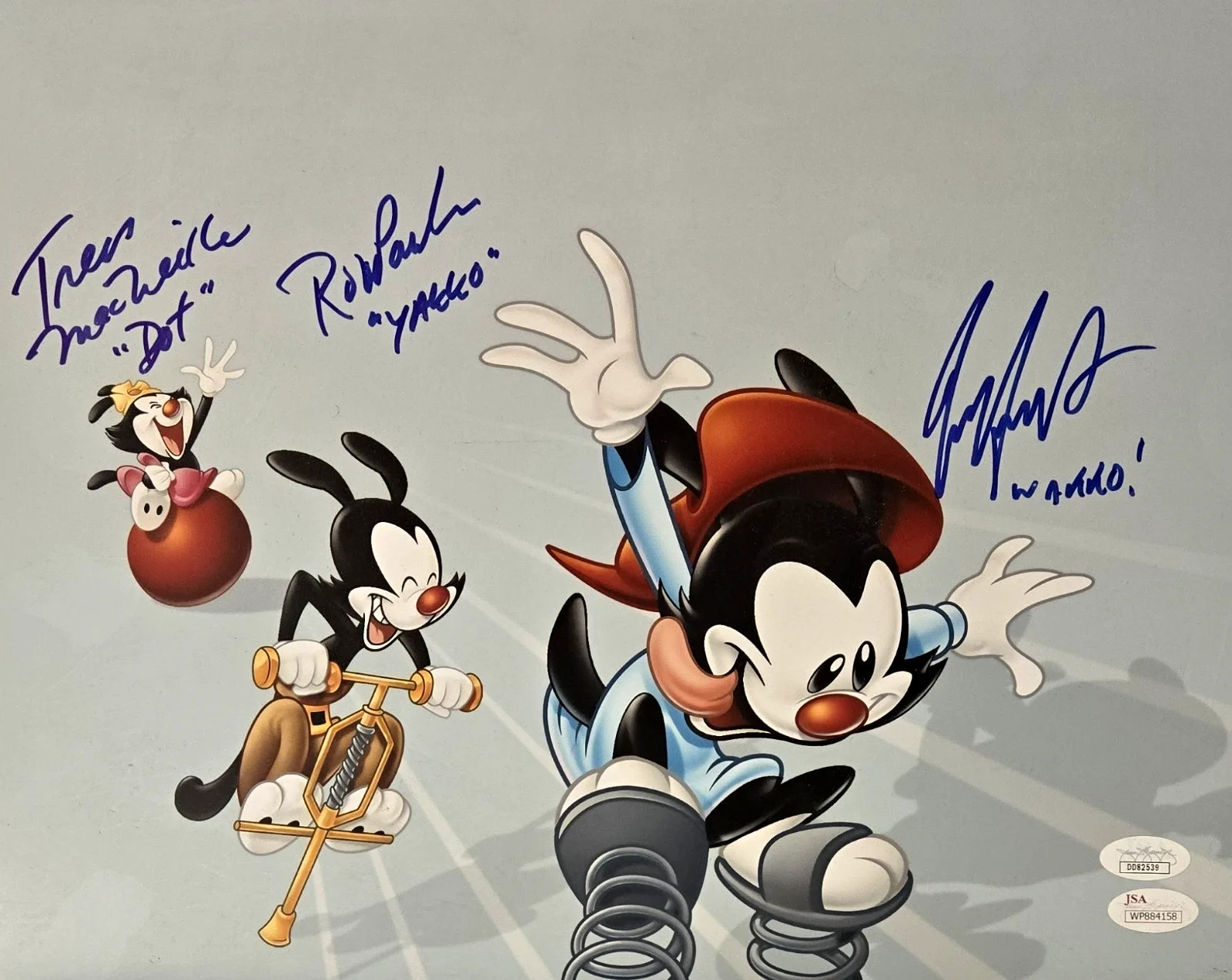 Rob Paulsen, Jess Harnell, Tress MacNeille — Animaniacs Signed Photo Wakko Yakko Dot Harnell Paulsen MacNeille Autograph JSA