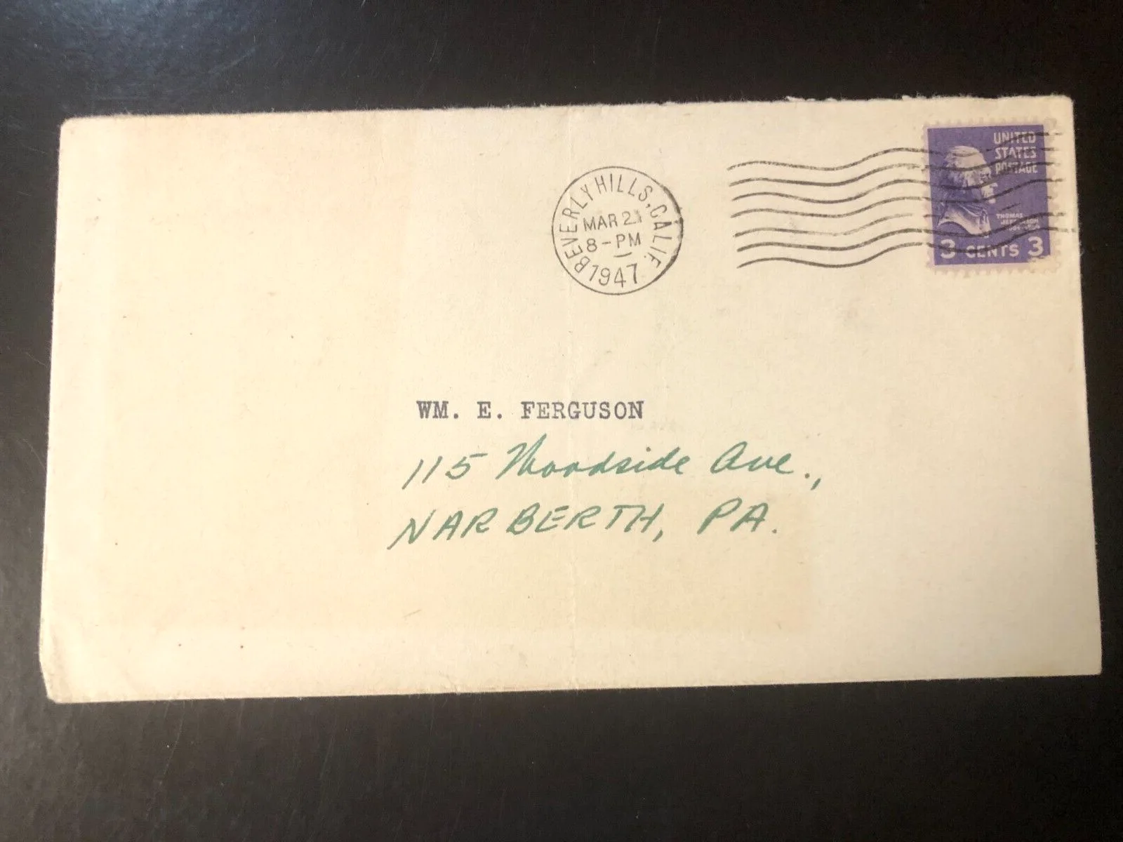 ALFRED LUNT, LYNN FONTAINE — ALFRED LUNT & LYNN FONTAINE AUTOGRAPHED 3x5 INDEX CARDS - Envelope Dated 1947, image 2