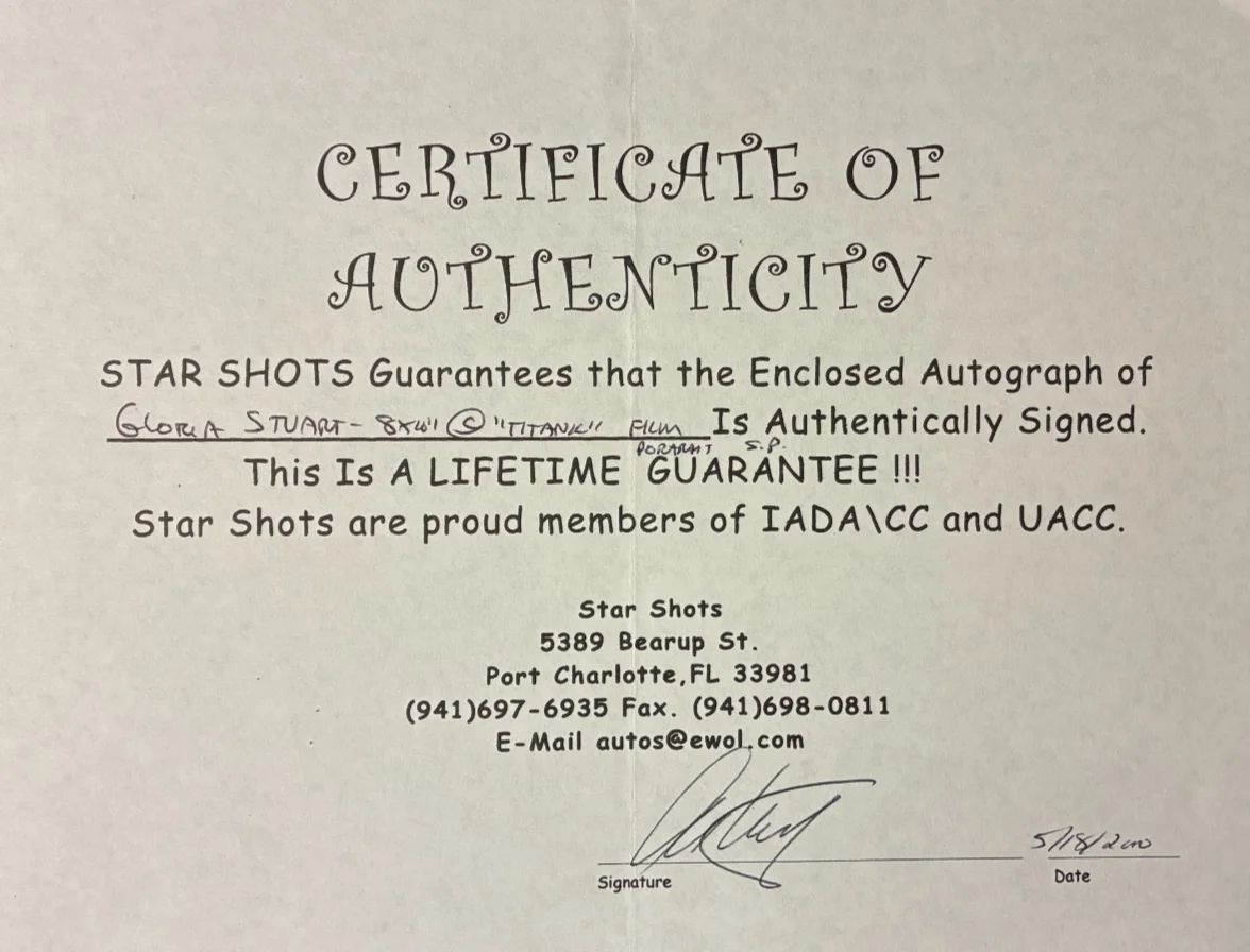 Gloria Stuart — Gloria Stuart - Titanic 8x10 Hand Signed Autograph – Star Shots Early 2000s COA, изображение 4
