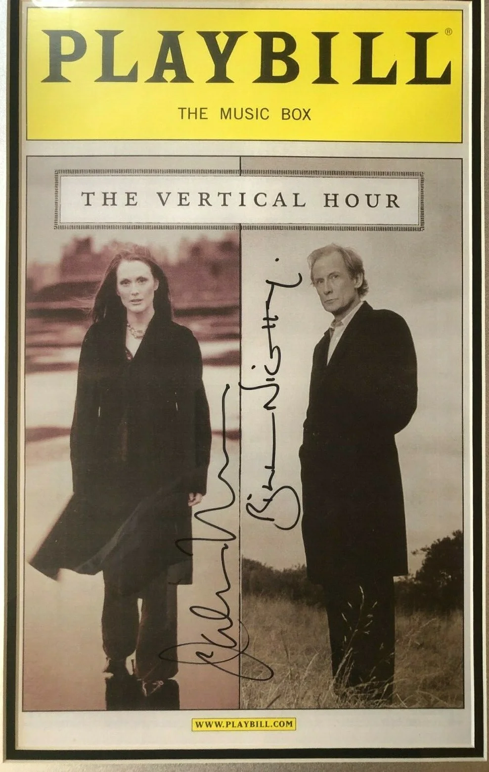 BILL NIGHY, JULIANNE MOORE — BROADWAY BILL NIGHY + JULIANNE MOORE "VERTICLE HOUR" PLAYBILL Autographed Framed, изображение 2