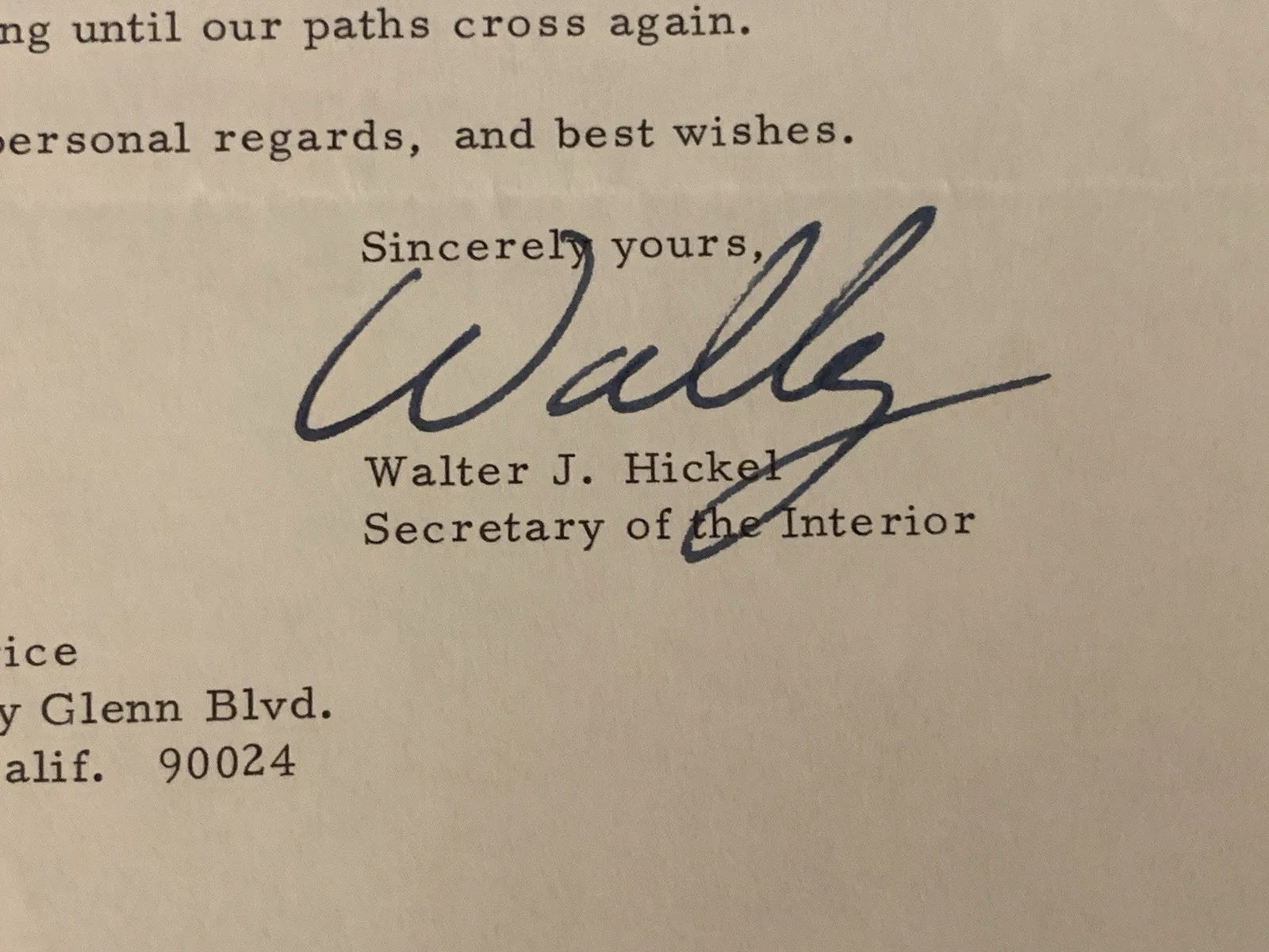 Walter Hickel — Vincent Price Estate Signed Letter From Nixon Sec. Of Interior About Cookbook15f, изображение 3