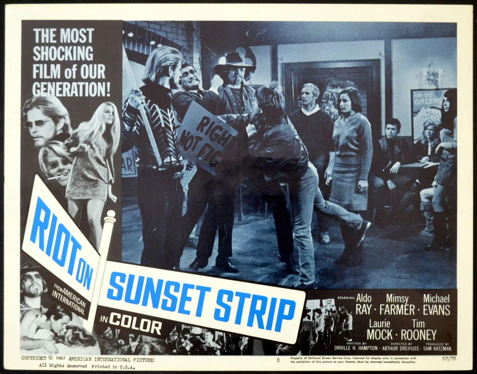 RIOT ON SUNSET STRIP 1967 Aldo Ray, Mimsy Farmer, Michael Evans 2 LOBBY CARDS, изображение 2