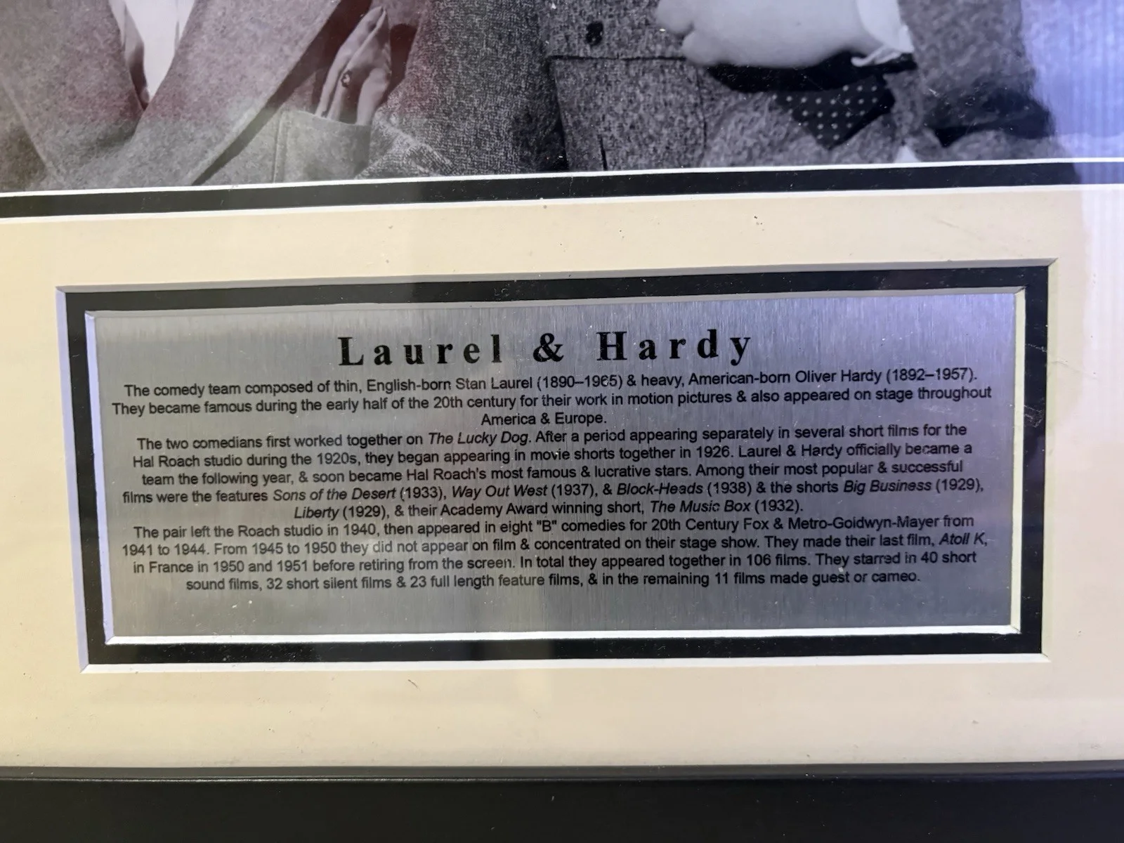 Framed Collection of Laurel and Hardy Photographs with Descriptive Plaque New, image 2