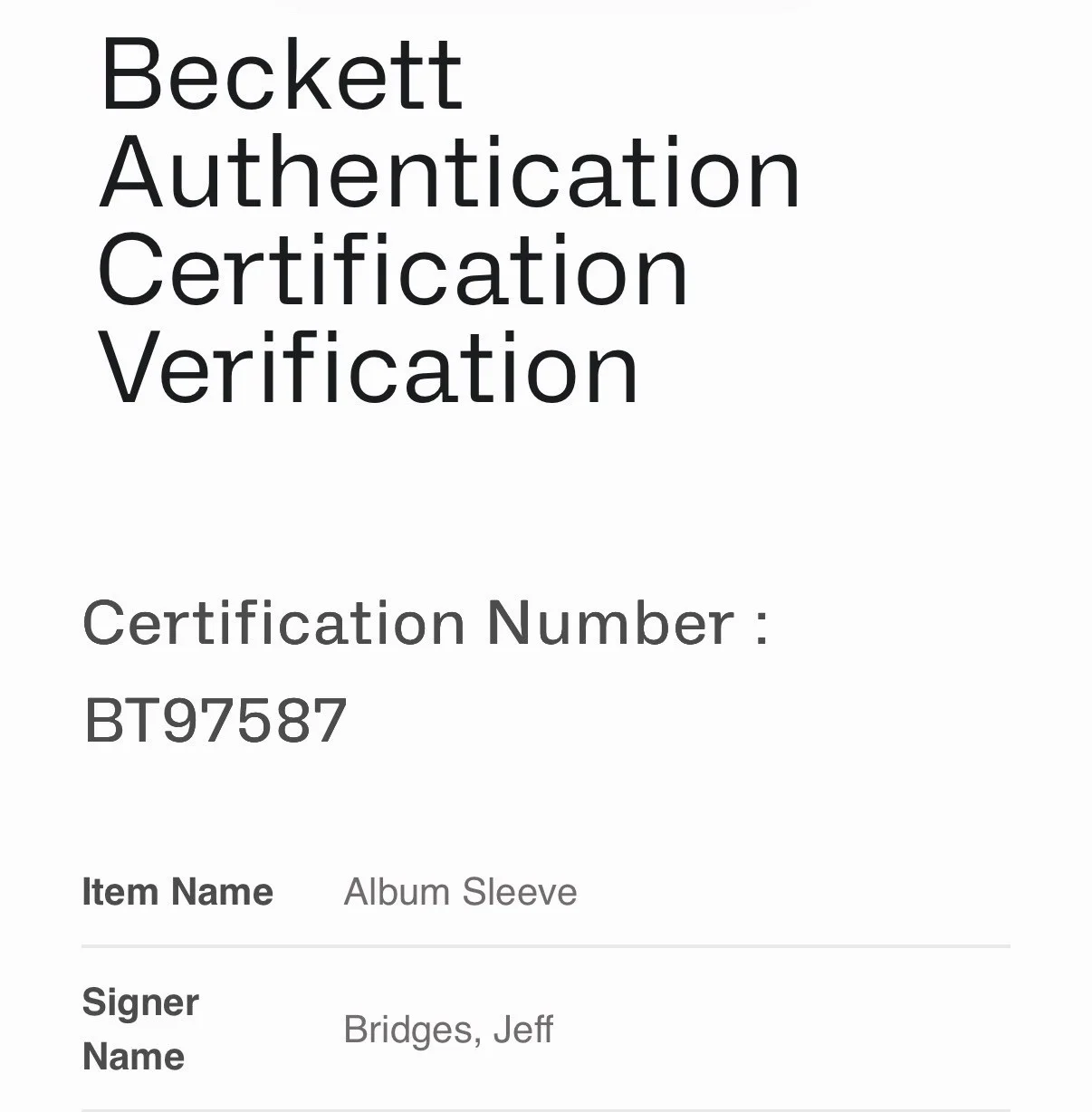 Jeff Bridges — JEFF BRIDGES SIGNED TRON ARES ALBUM SOUNDTRACK AUTOGRAPHS BECKETT COA BT97587, изображение 2