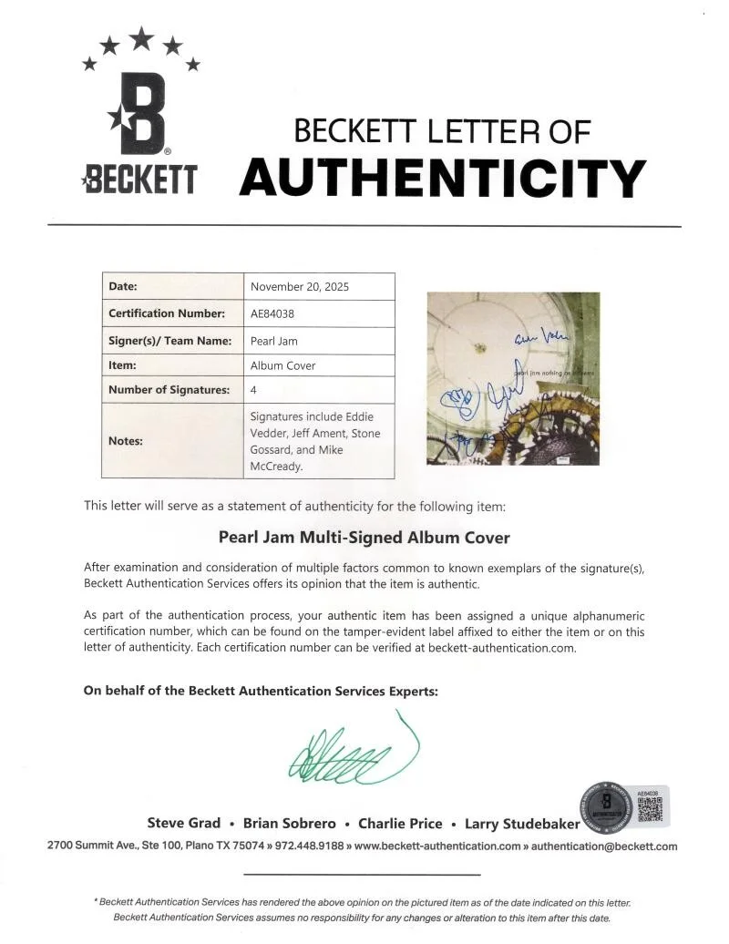 Jeff Ament, Stone Gossard, Mike McCready, Eddie Vedder — Pearl Jam Signed Autograph Album Record - Eddie Vedder Jeff Mike & Stone Beckett, image 2