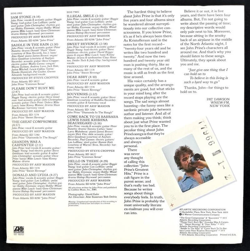 John Prine — John Prine Signed Autograph Album Vinyl Record LP - Best of Prime Prine JSA COA, изображение 2