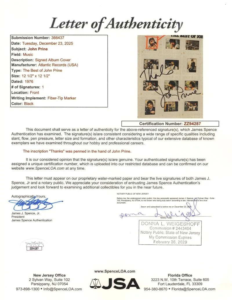 John Prine — John Prine Signed Autograph Album Vinyl Record LP - Best of Prime Prine JSA COA, изображение 3