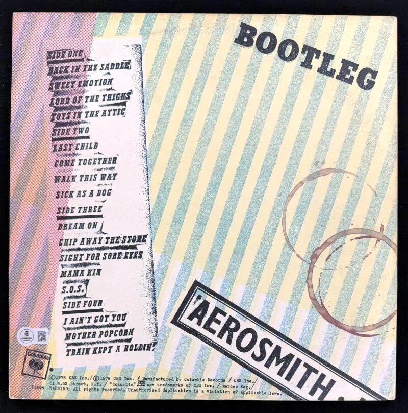 Tom Hamilton, Joey Kramer, Joe Perry, Steven Tyler, Brad Whitford — Aerosmith Full Band Signed Autograph Album Vinyl Record Live Bootleg Beckett COA, image 2
