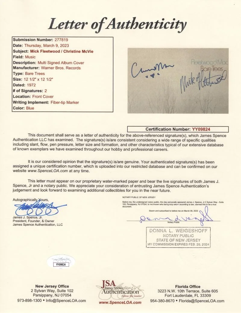 Mick Fleetwood, Christine McVie — Christine McVie & Mick Fleetwood Mac Signed Autograph Album Vinyl Record JSA COA, изображение 3