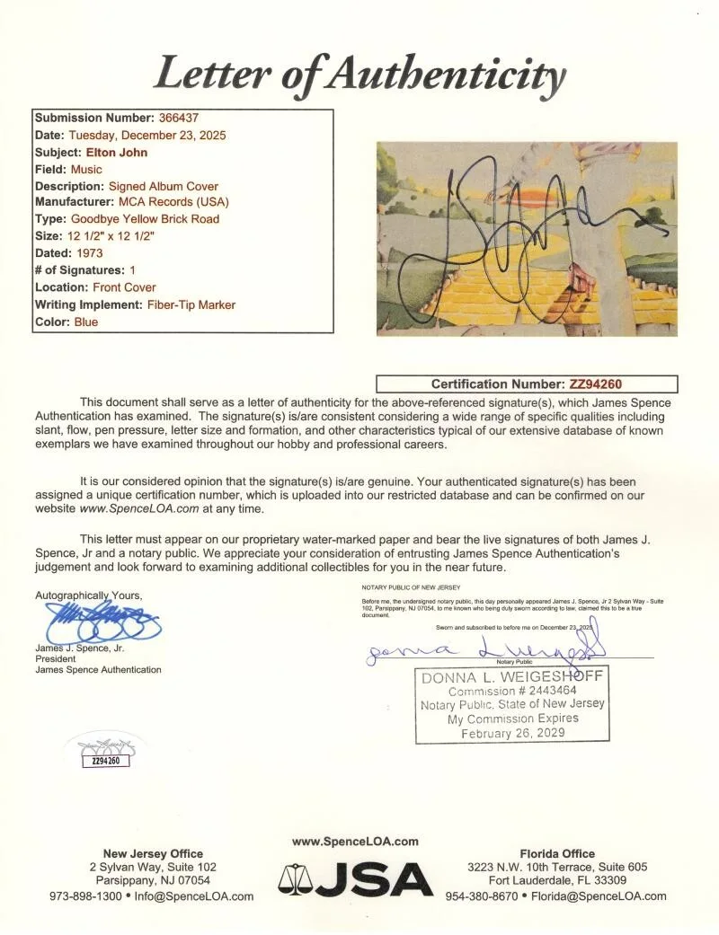 Elton John — Elton John Signed Autograph Album Vinyl Record Goodbye Yellow Brick Road JSA COA, image 3