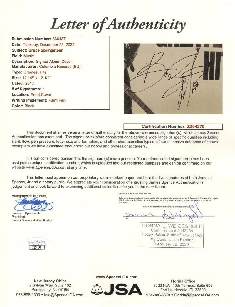 Bruce Springsteen — Bruce Springsteen Signed Autograph Album Vinyl Record - Greatest Hits w/ JSA COA, image 3