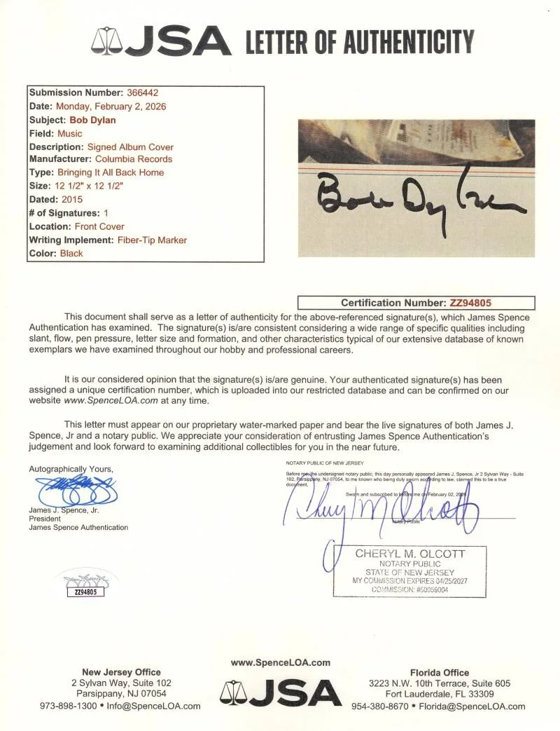 Bob Dylan — Bob Dylan Signed Autograph Album Vinyl Record LP w/ Manager Jeff Rosen & JSA COA, изображение 4