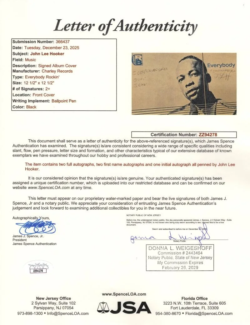 John Lee Hooker — John Lee Hooker Signed Autograph Album Vinyl Record LP Everybody Rockin JSA COA, изображение 5