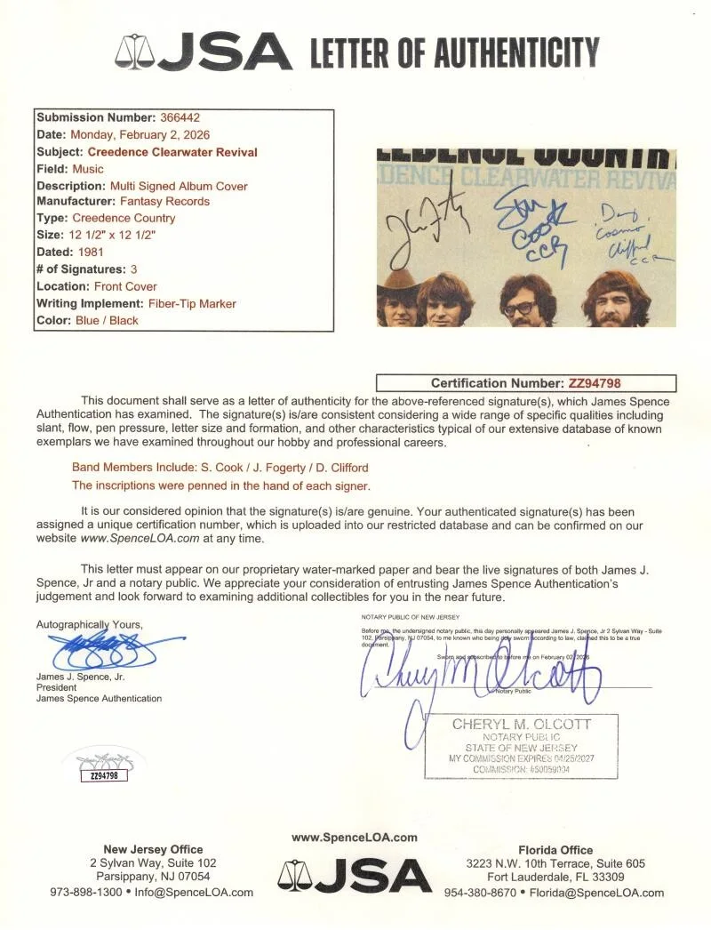 Doug Clifford, Stu Cook, John Fogerty — Creedence Clearwater Revival Band Signed Autograph Album Record LP w/ JSA COA, изображение 2