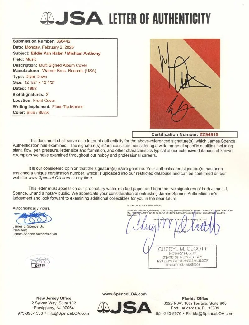 Michael Anthony, Eddie Van Halen — Eddie Van Halen & Michael Anthony Signed Autograph Album Vinyl Record w/ JSA COA, изображение 2