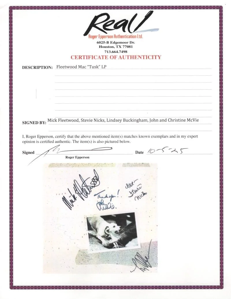 Lindsey Buckingham. Mick Fleetwood, Christine McVie, John McVie — Fleetwood Mac Full Band Signed Autograph Album Record Stevie Nicks Mick JSA COA, изображение 3