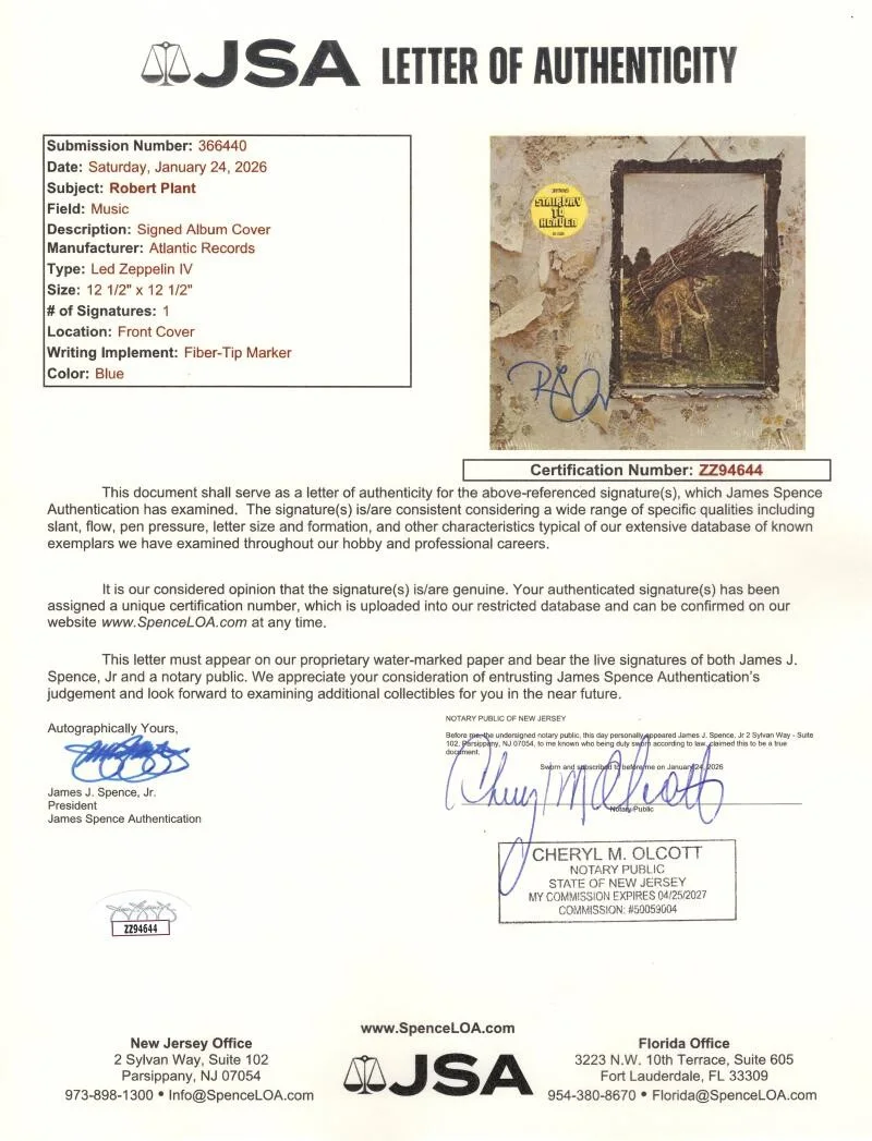 Robert Plant — Robert Plant Led Zeppelin Signed Autograph Album Vinyl Record LP IV w/ JSA COA, изображение 2