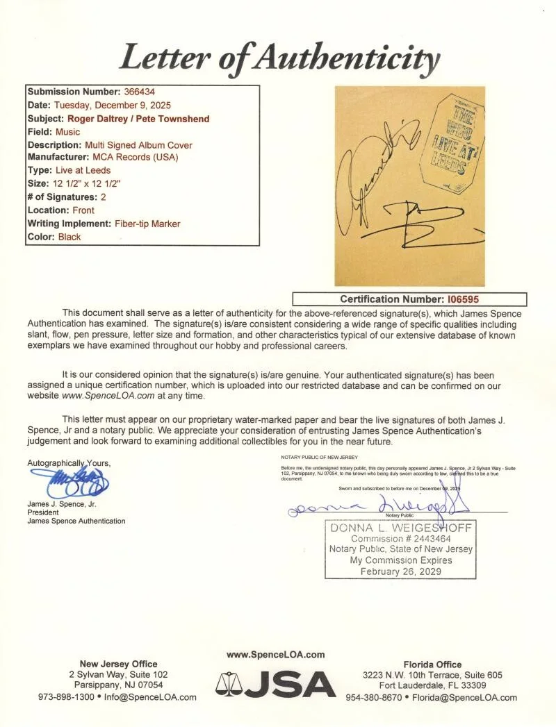 Roger Daltrey, Pete Townshend — Roger Daltrey & Pete Townshend Signed Autograph The Who Album Record w/ JSA COA, image 2