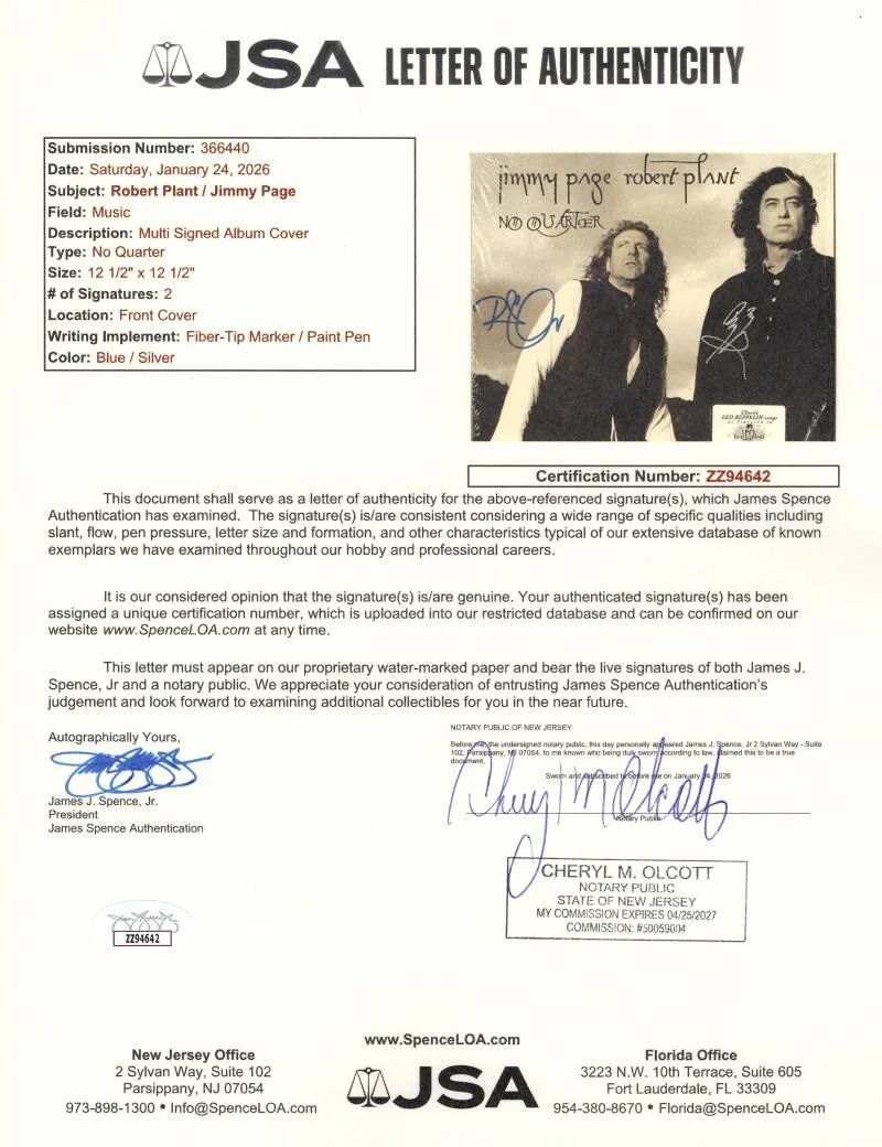 Jimmy Page, Robert Plant — Jimmy Page & Robert Plant Signed Autograph Album Vinyl Record LP w/ JSA COA, изображение 3