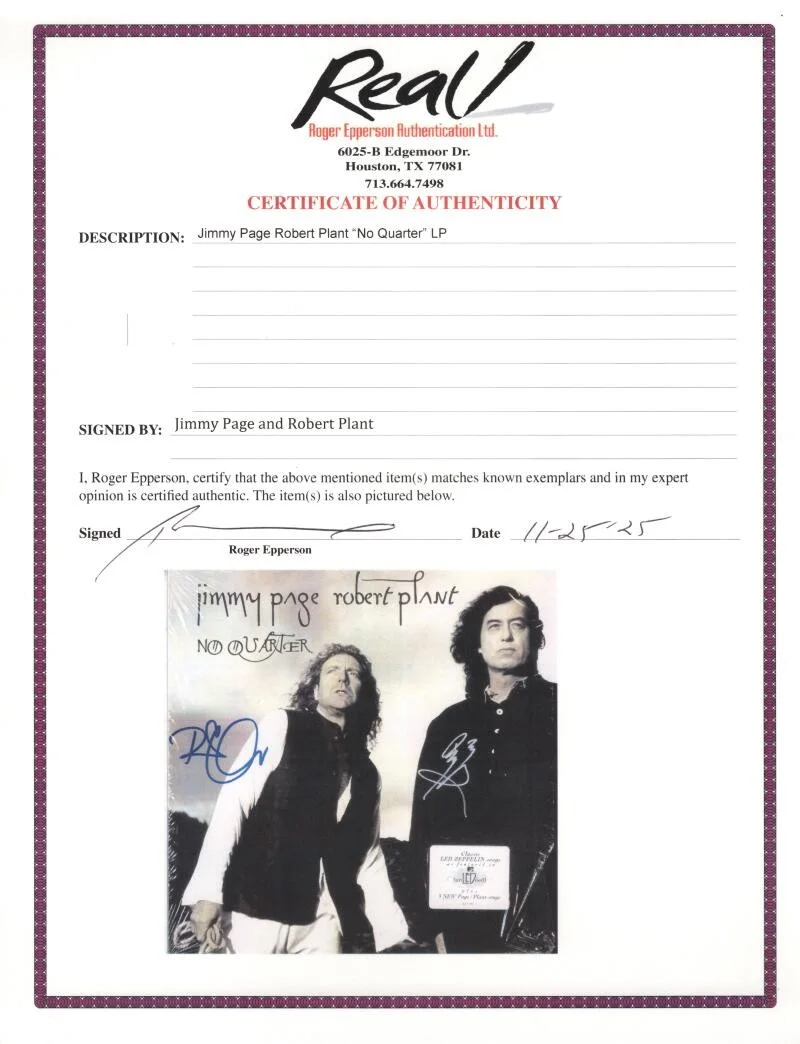 Jimmy Page, Robert Plant — Jimmy Page & Robert Plant Signed Autograph Album Vinyl Record LP w/ JSA COA, изображение 4