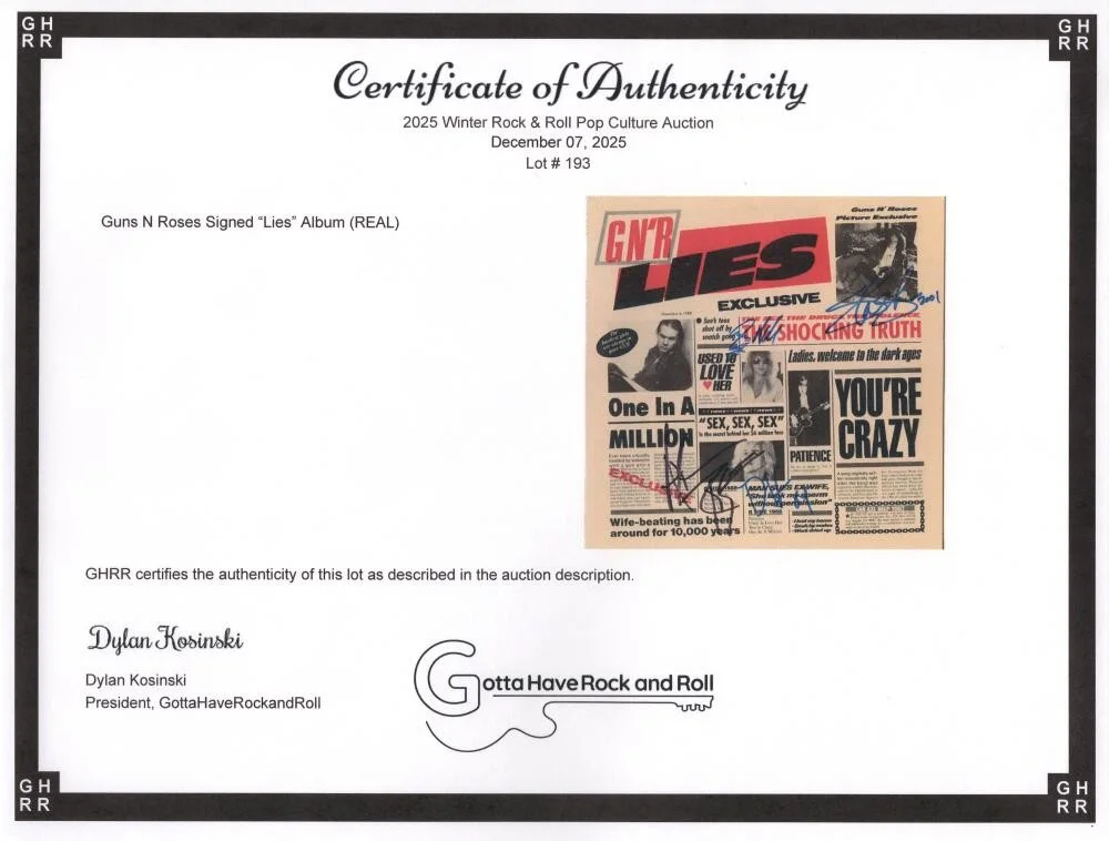 Steven Adler, Duff McKagan, Axl Rose, Slash — Guns N Roses Band x4 Signed Autograph Album Vinyl Record LP - Lies w/ JSA COA, изображение 3