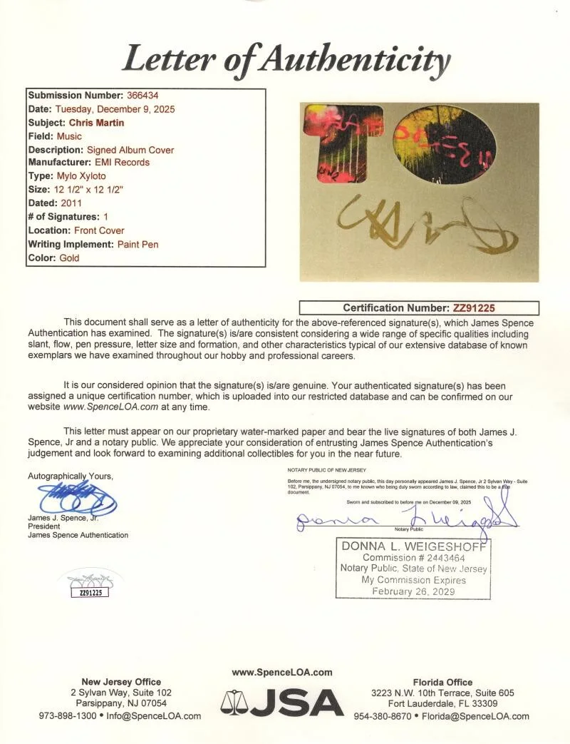 Chris Martin — Chris Martin Coldplay Signed Autograph Album Vinyl Record - Mylo Xyloto JSA COA, изображение 3