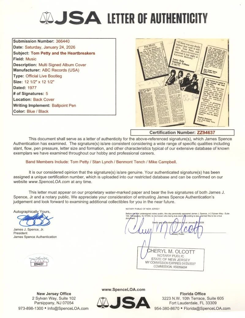 Ron Blair, Mike Campbell, Stan Lynch, Tom Petty, Benmont Tench — Tom Petty and the Heartbreakers Signed Autograph Album Vinyl Record LP - JSA COA, изображение 3