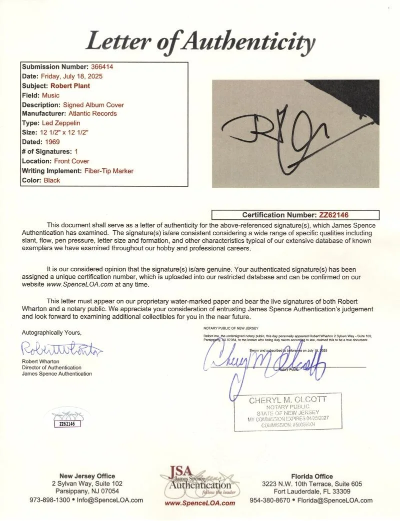Robert Plant — Robert Plant Led Zeppelin Signed Autograph Album Vinyl Record LP w/ JSA COA, изображение 2