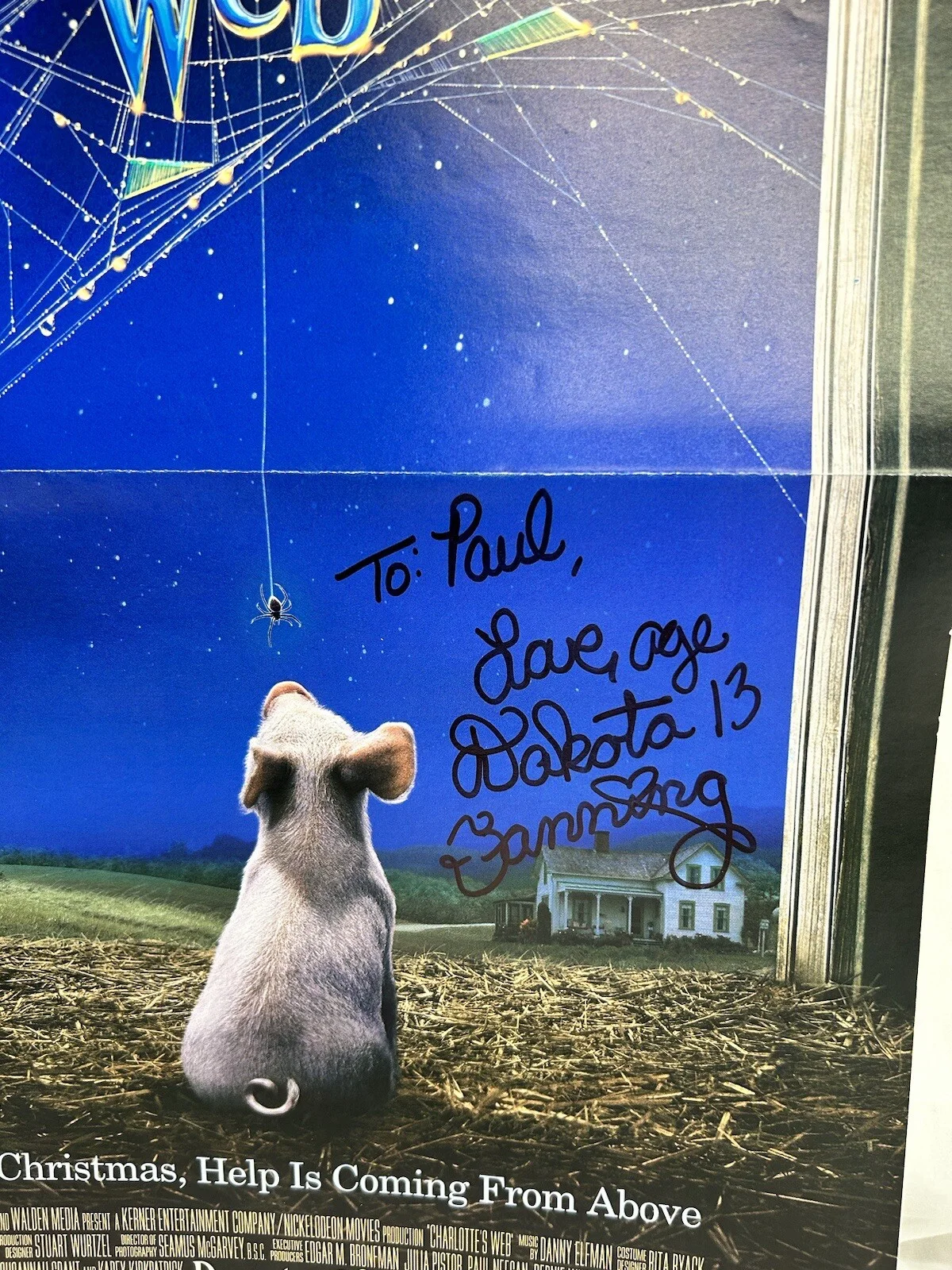 Dakota Fanning — Dakota Fanning Charlotte’s Web Poster Signed Personalized, image 2