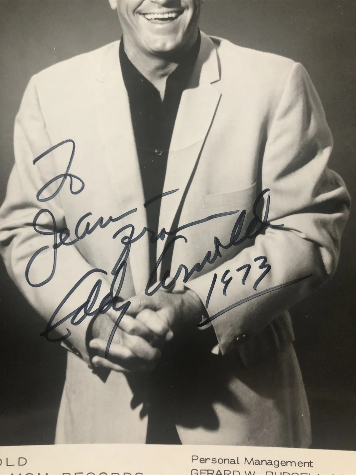 Autographed 1973 Eddy Arnold 8x10 Photo Personalized Vintage., image 2