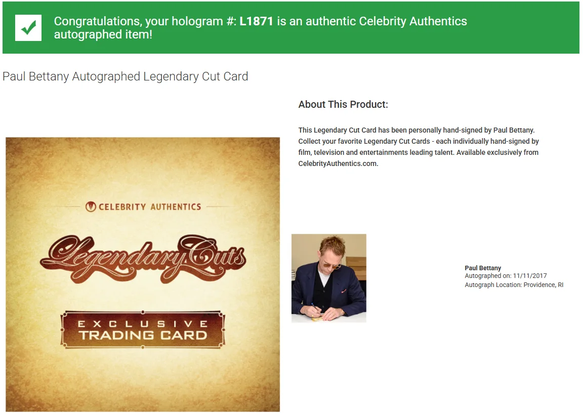 Paul Bettany — Paul Bettany Signed/Auto Celebrity Authentics Legendary Cuts Vision/MCU/Star War, image 3