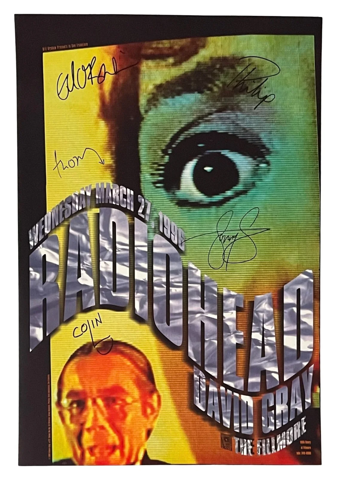 RADIOHEAD x5 THOM YORKE Band Signed THE BENDS Tour Poster 3/27/1996 EPPERSON COA, image 2