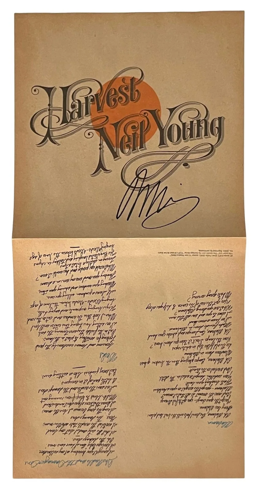 NEIL YOUNG Signed HARVEST Vinyl Record Lyric Sheet Insert ROGER EPPERSON COA, image 2