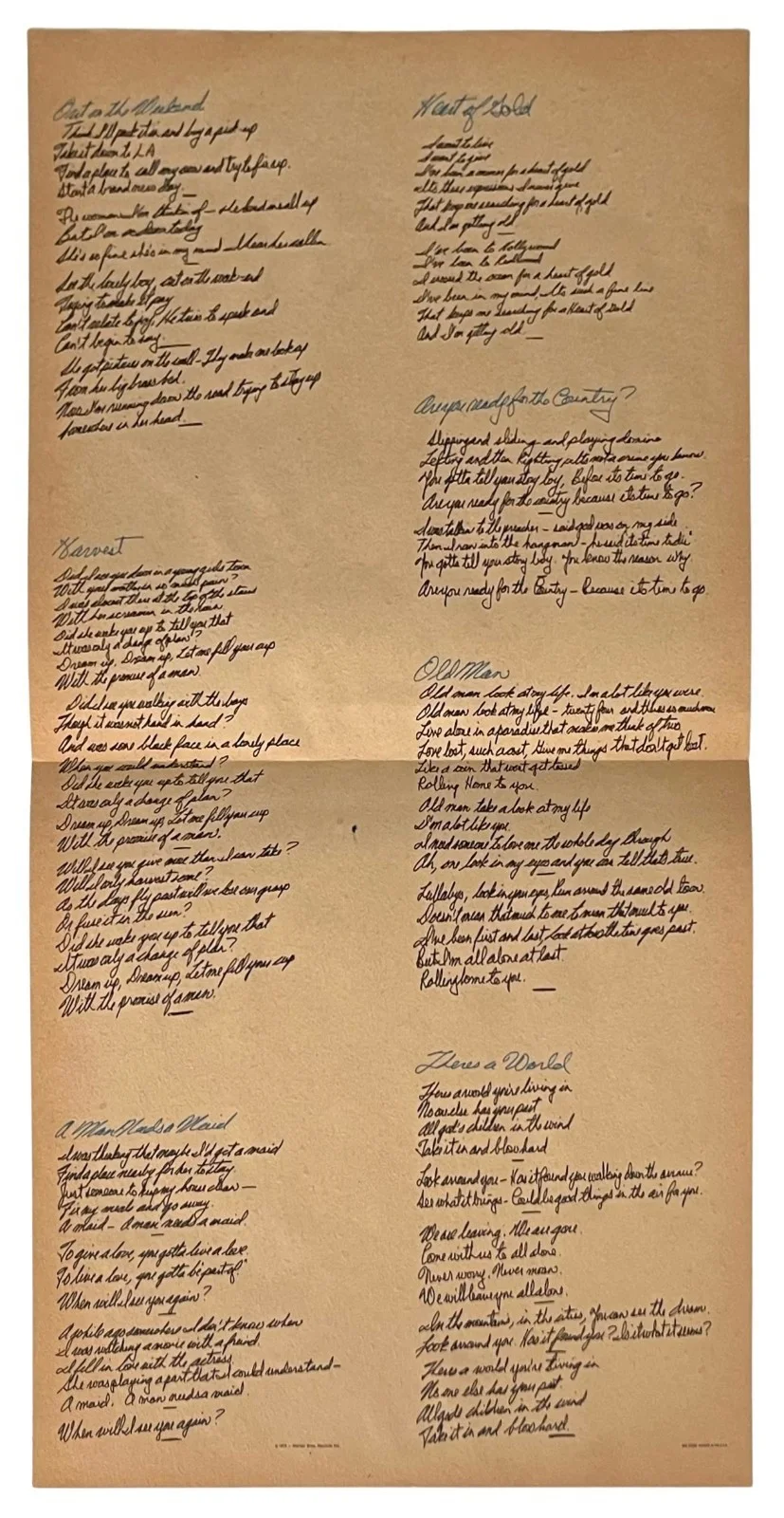 NEIL YOUNG Signed HARVEST Vinyl Record Lyric Sheet Insert ROGER EPPERSON COA, image 3