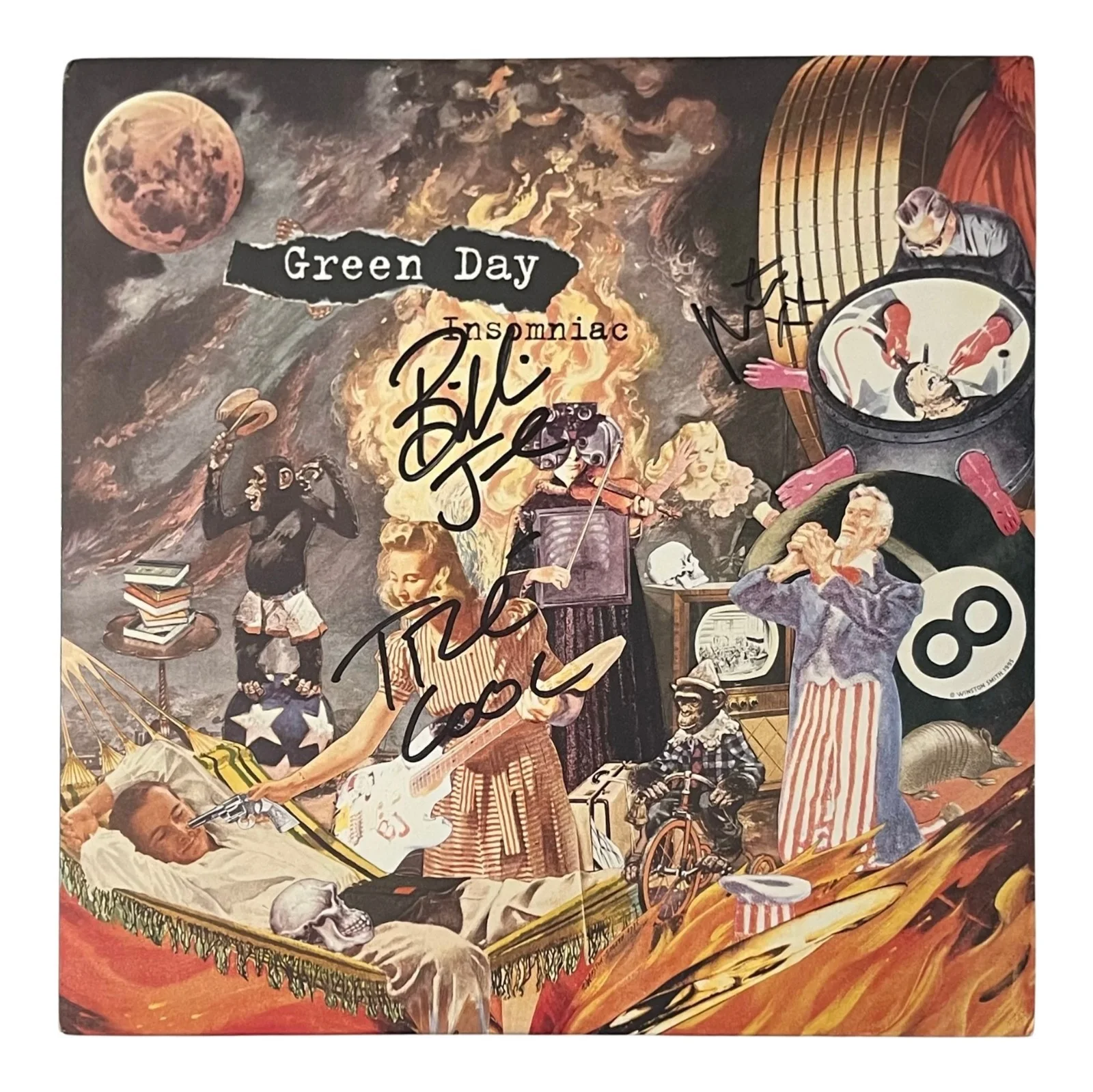 GREEN DAY x3 BILLIE JOE ARMSTRONG Band Signed INSOMNIAC Record EPPERSON COA, image 2