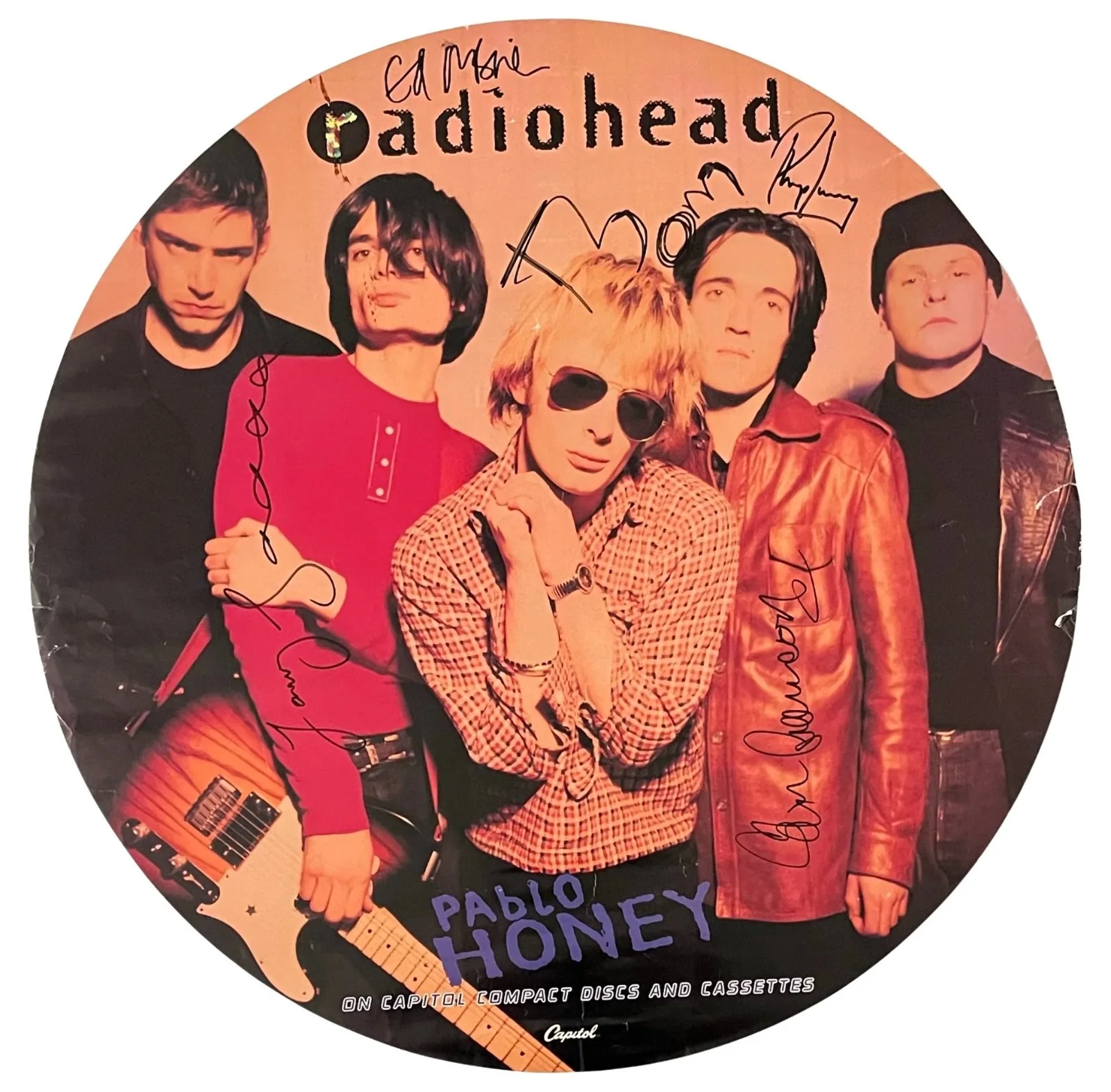 RADIOHEAD x5 THOM YORKE Band Signed PABLO HONEY 20" Promo Poster EPPERSON COA, image 2