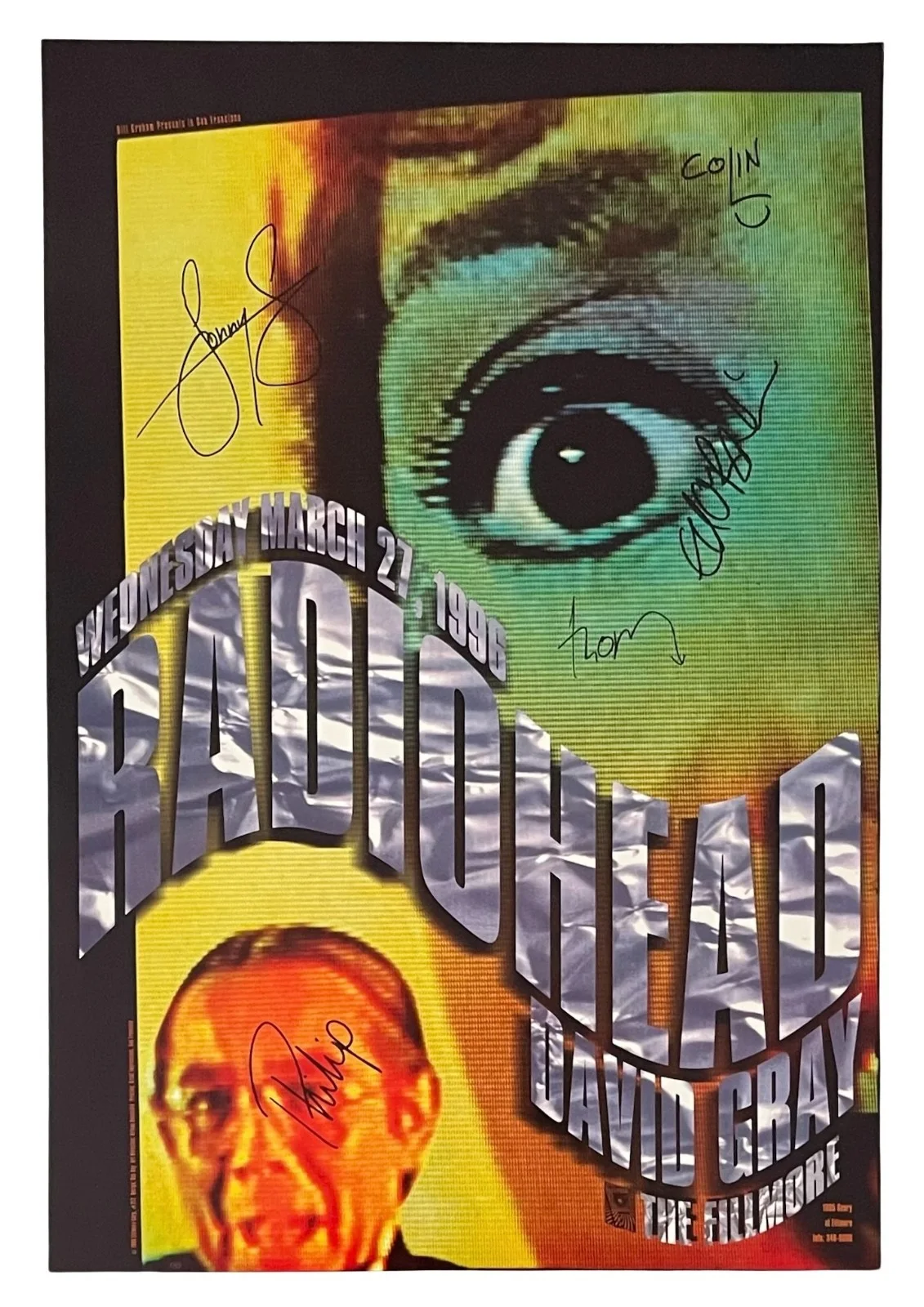 RADIOHEAD x5 THOM YORKE Band Signed THE BENDS Tour Poster 3/27/1996 EPPERSON COA, image 2