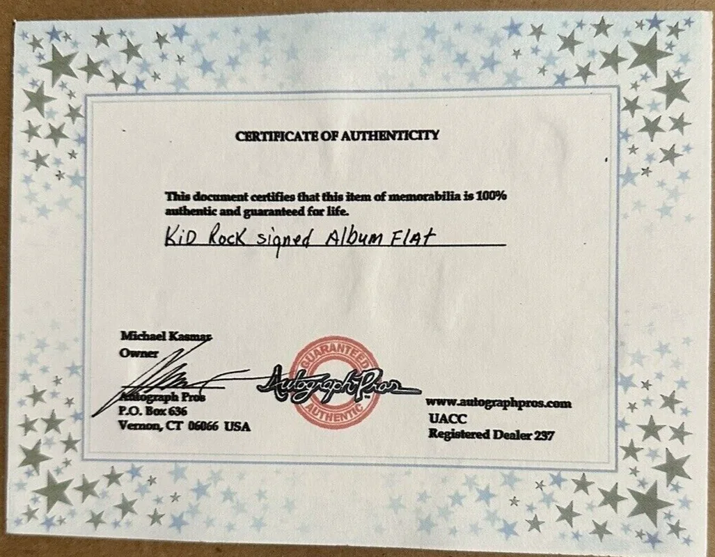 KID ROCK FULL SIGNATURE DEVIL WITHOUT A CAUSE ALBUM FLAT FULL COA AUTOGRAPH PROS, изображение 3