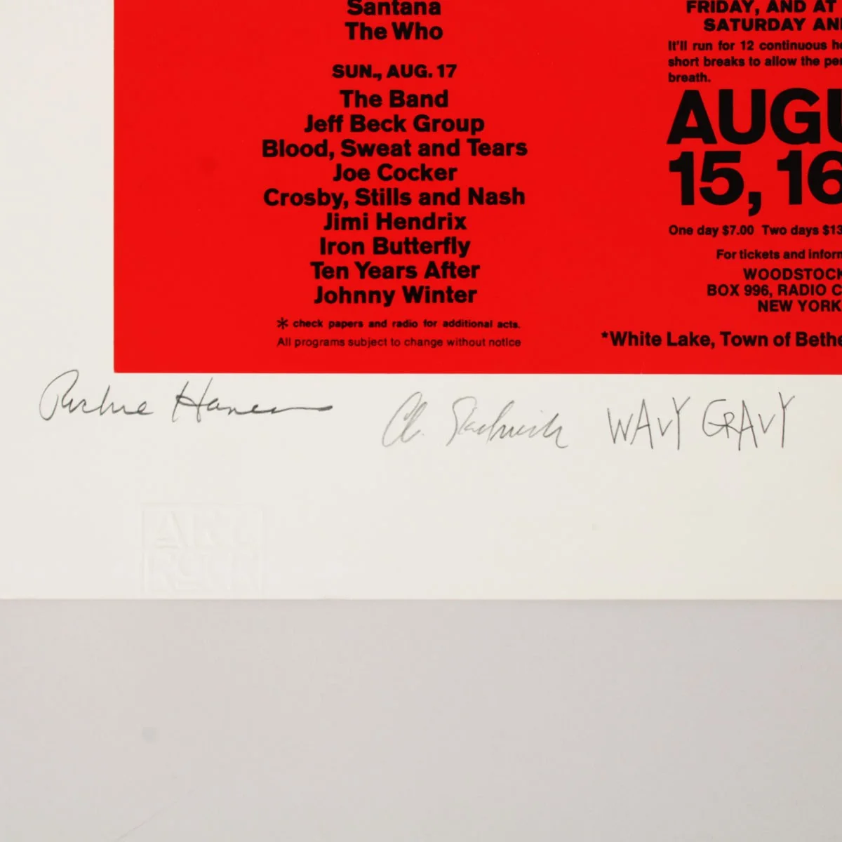 Woodstock 25th Anniversary Poster Print Signed by 5 Musicians Grace Slick, Ri..., изображение 4