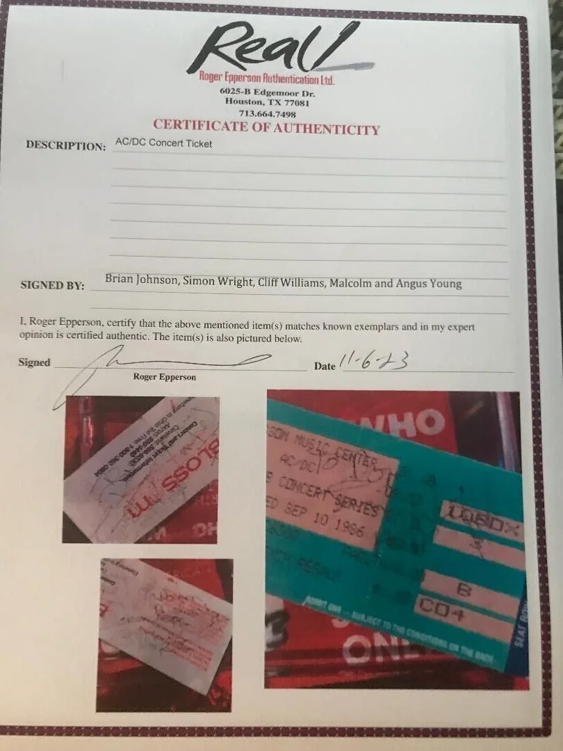 AC DC FULLY SIGNED TICKET FROM 86' TOUR FULL COA ROGER EPPERSON, image 5