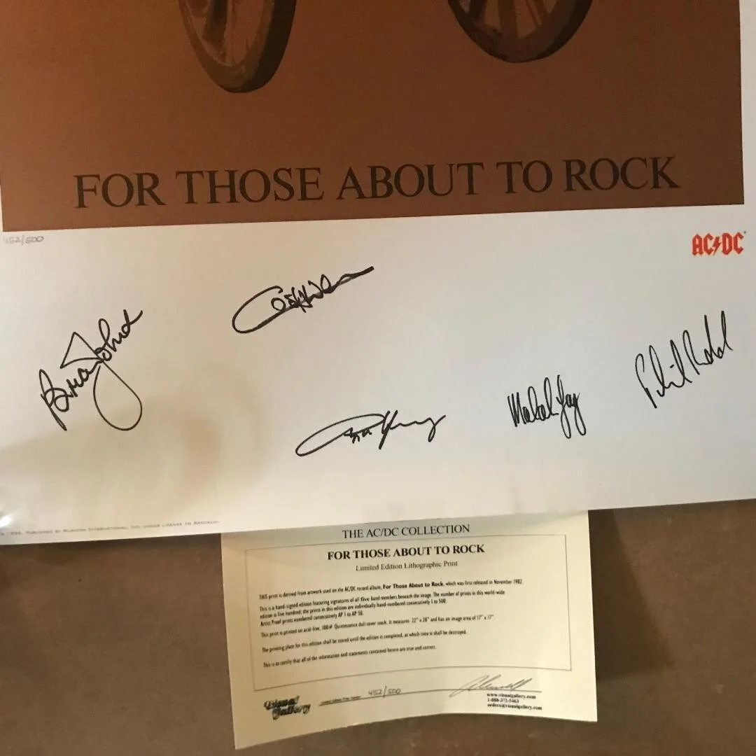 AC DC FULLY SIGNED FOR THOSE ABOUT TO ROCK LITHO X5 ORIGINAL COA INCLUDED AN PIC, image 2