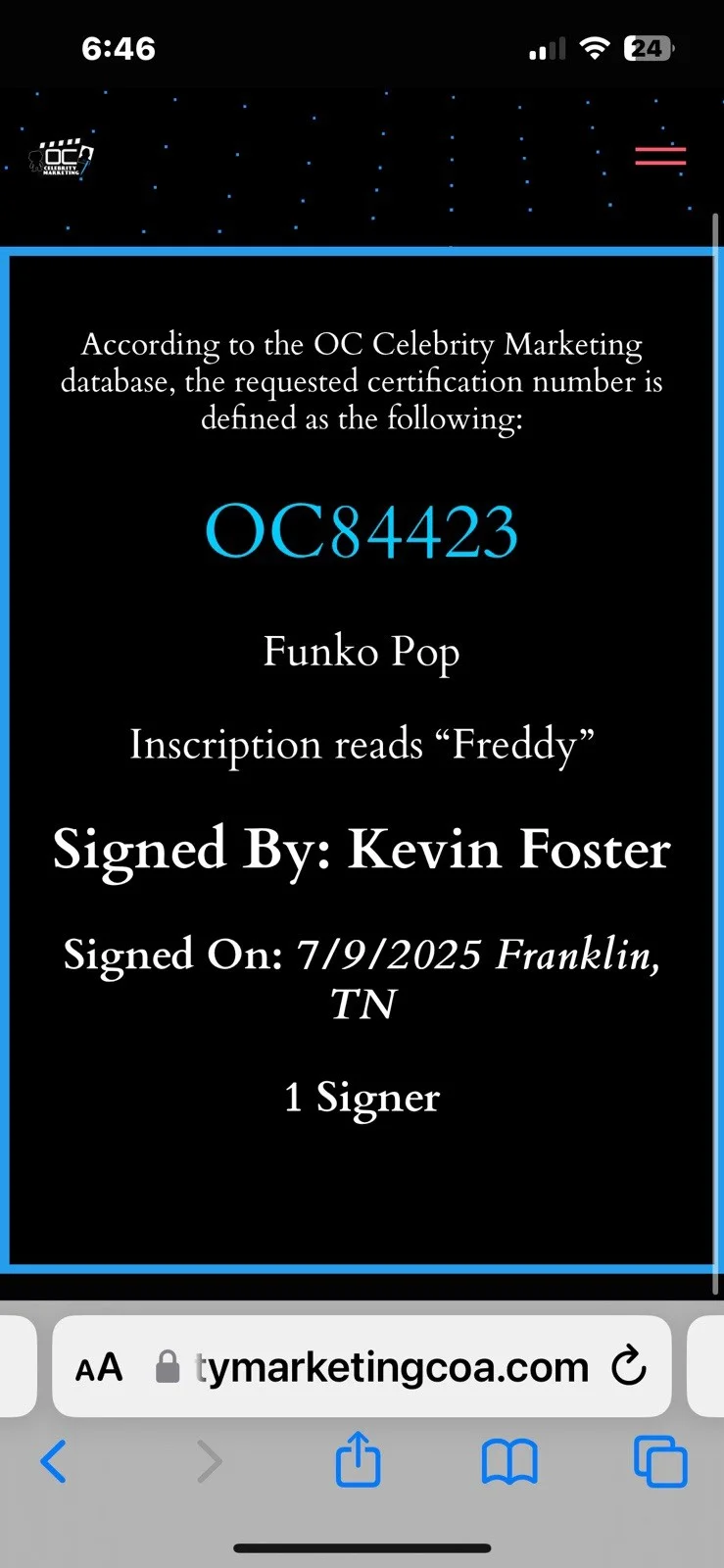 Kevin Foster — Funko Five Nights At Freddy’s 1086 Twisted Freddy Signed Kevin Foster OCCM Teal, image 5